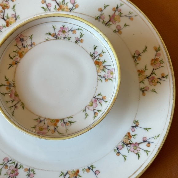 Vintage Hand Painted Nippon Tiered Serving Tray Tidbit Tray Gold Pink Flowers - Picture 11 of 12